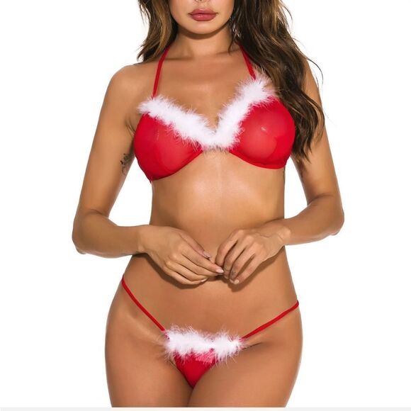 Christmas Bodysuit for Women One Piece Teddy Lingerie with Cute Bow and Bells US - Picture 1 of 3